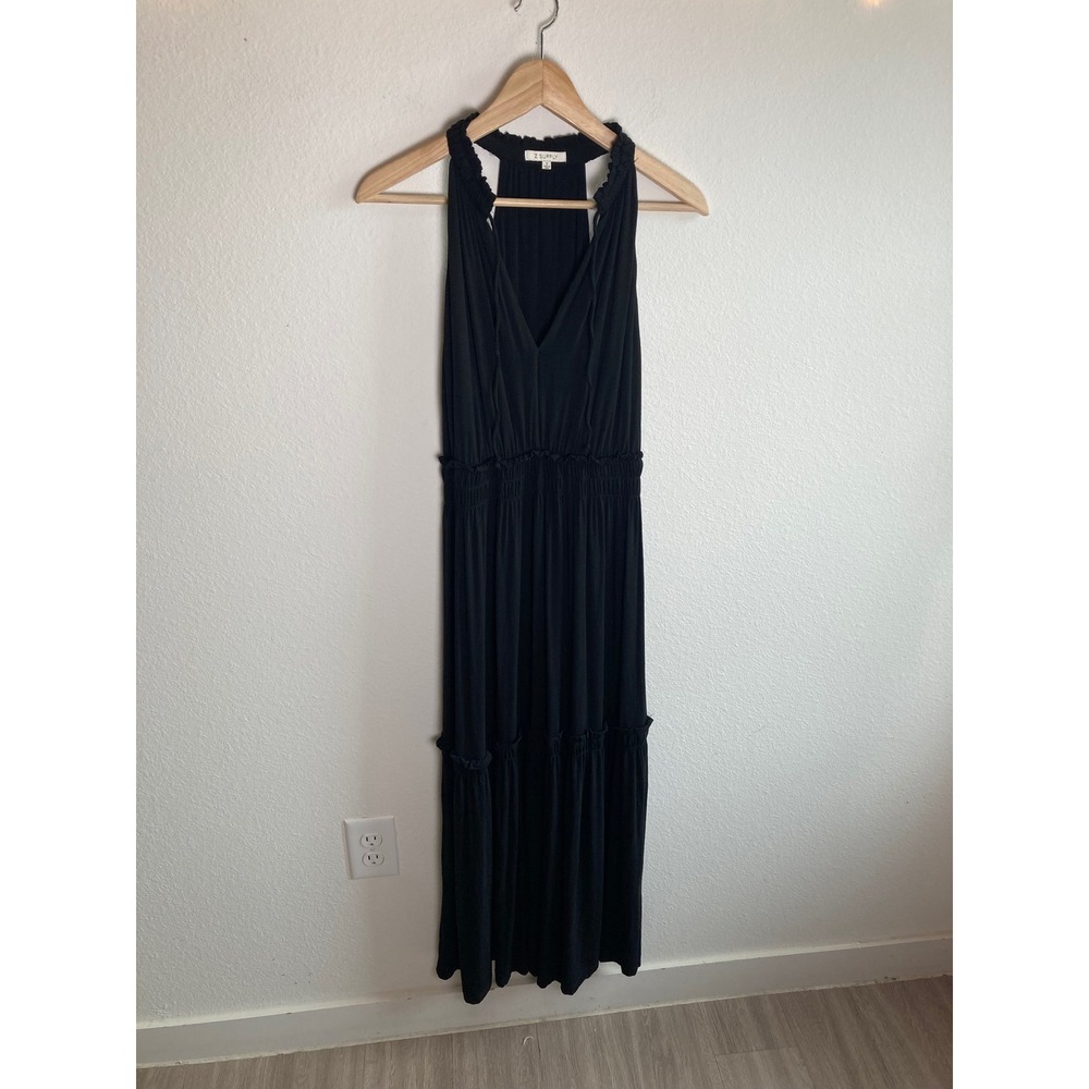 Z Supply Maxi Dress Womens Size S Black V-Neck Ruffle Tiered Smocked Boho Chic